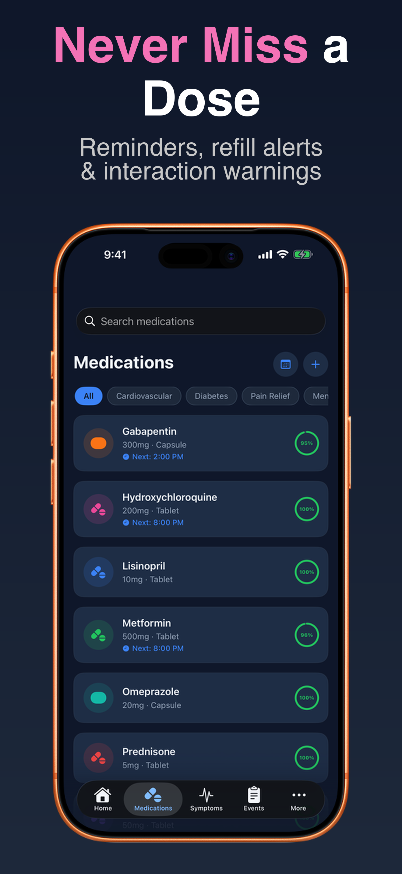 MySpoons symptom tracking screen
