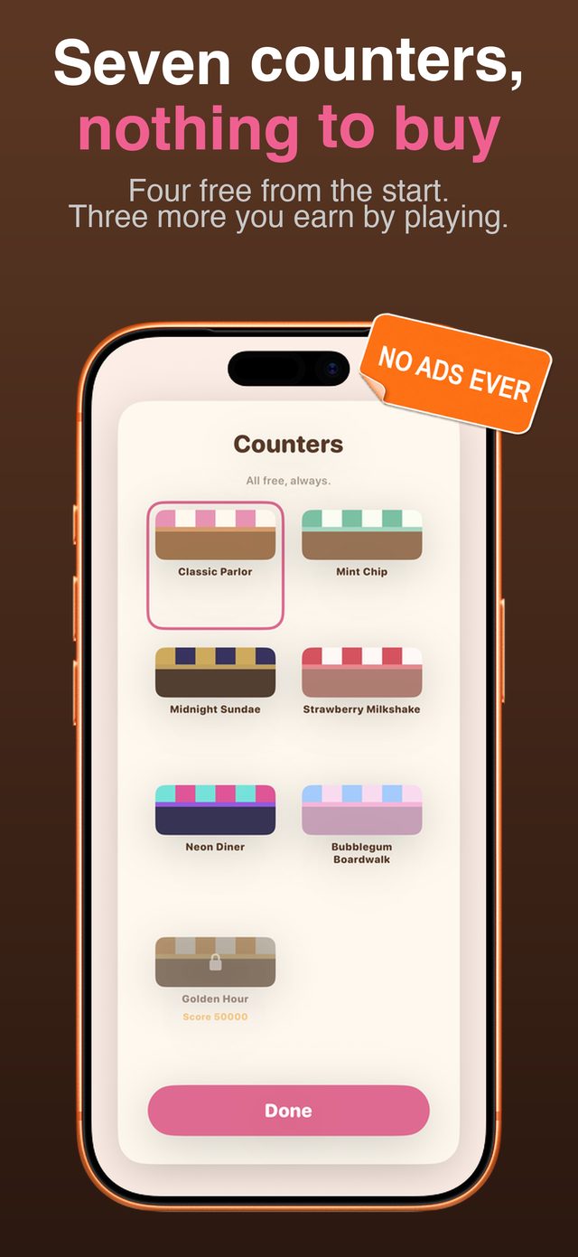 Counter theme picker — four free counters plus three earned