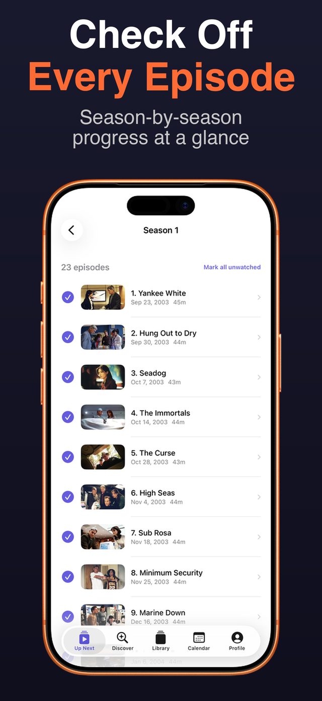 Season episode checklist with progress