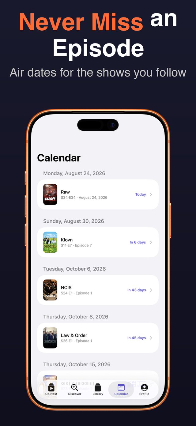 Calendar of upcoming episode air dates