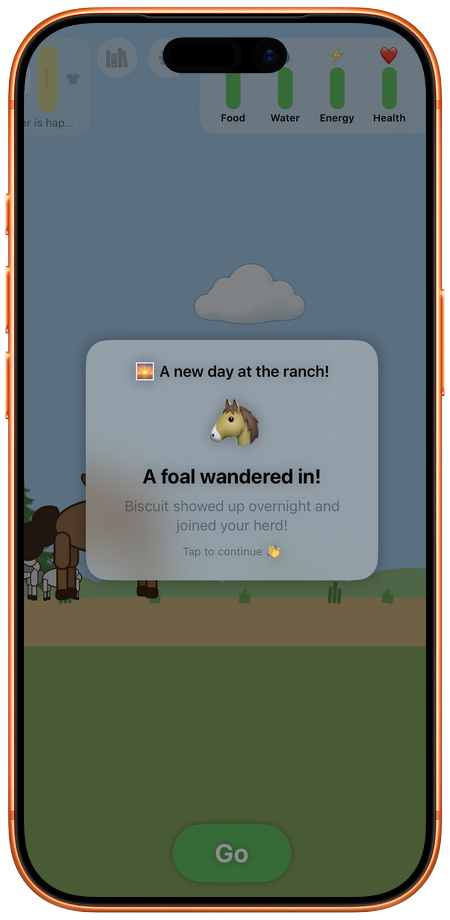 A new day at the ranch — a foal named Biscuit wandered in and joined the herd